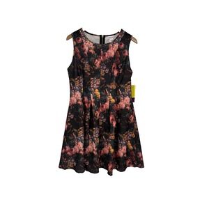 Wet Seal Womens Sleeveless Floral Skater Dress 1X‎  Zip Back Dark Fairy Y2K